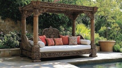 Carved wooden outdoor daybed