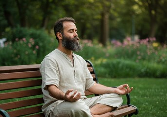 Obraz premium Photo of Bearded Man Meditating in Park