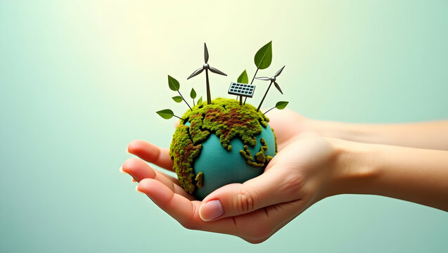 Delicate Hands Embracing a Miniature Earth, A Symbol of Environmental Stewardship, Sustainable Living, and the Future of Green Energy and Innovation