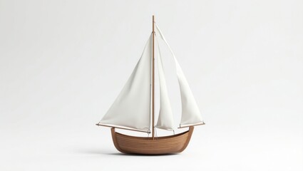 Obraz premium Simple Boat Model Isolated on White Background with Sails