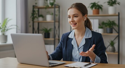 Fototapeta premium Woman on video call conference using laptop for online meeting remote work business webinar communication