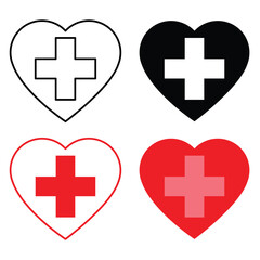 vector graphic medical icon design inside the heart symbol with four styles on white background