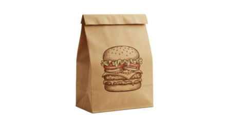 Sketch burger adorns a paper takeout bag