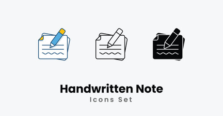 Handwritten Note Icons thin line and glyph vector icon stock illustration
