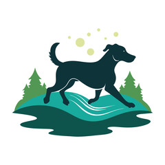 Dog Running in a Forest Silhouette