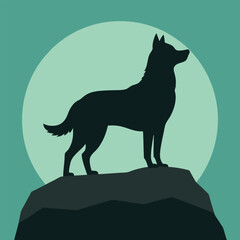 Silhouette of a Wolf Howling at the Moon