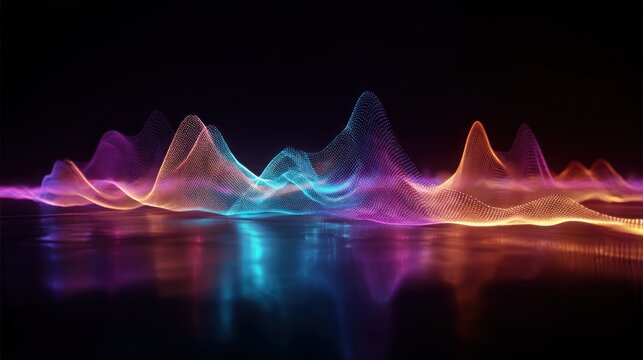 Abstract digital landscape of vibrant, glowing, wave-like forms - Powered by Adobe
