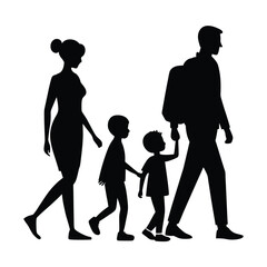 Family Silhouette Walking Together on a Journey