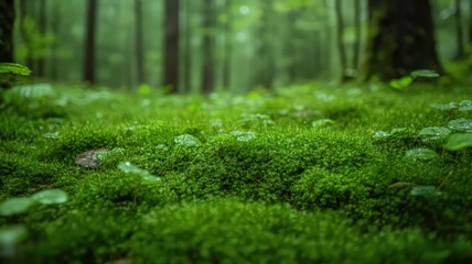 Fototapeta premium Lush Green Moss Texture in a Dark Forest