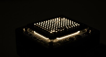Glowing microchip: a high tech computer component in dramatic lighting