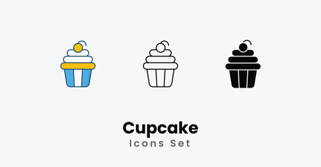 Cupcake Icons thin line and glyph vector icon stock illustration