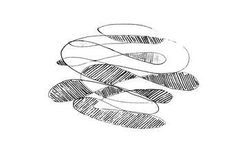 Abstract doodle spot isolated on white background. Chaotic thin intersecting lines. Filled with strokes in some places. Black, gray color. Pen line art. Diagonal strokes in different directions.