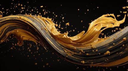 Golden liquid flowing in a dynamic wave pattern against a black backdrop