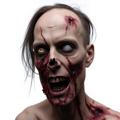 A man with a gruesome injury to his face.