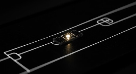 Illuminated circuit board on minimalist dark background conveying modern technology