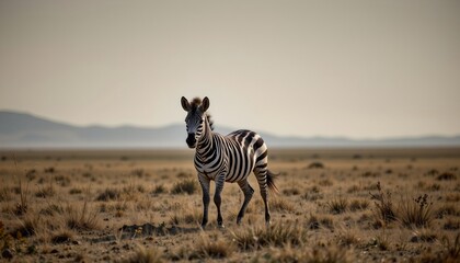 Obraz premium in a vast, desert like landscape under a clear sky, a zebra stands as the sole figure