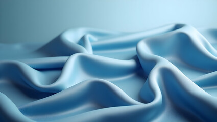 Obraz premium Elegance in Motion, A Light Blue Satin Textile Forming Gentle Waves with Soft Lighting, Perfect for Backgrounds and Delicate Visual Compositions