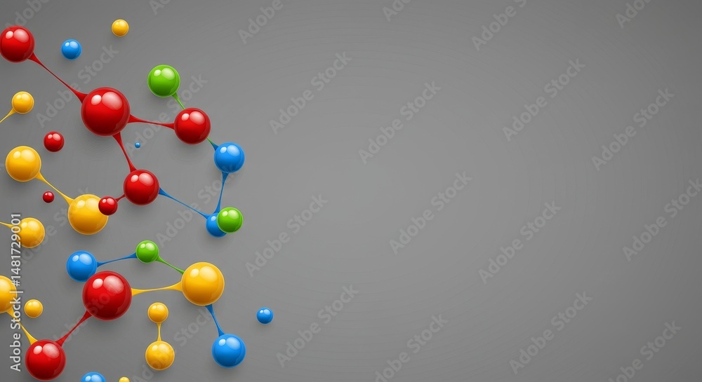 Poster 3d abstract background colorful connected dots on gray