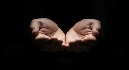 Photo of Cupped Hands Reaching Out on Dark Background