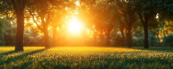 Sunset park trees grass idyllic