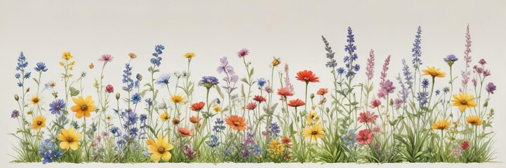 Watercolor clipart set of spring and summer meadow wildflowers, summer, spring, botanical