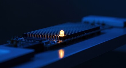 Illuminated microchip, technological advancement represented by a glowing component