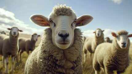 Fototapeta premium Sheep in field, close-up