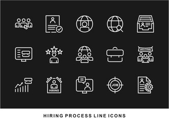 Hiring Process Line Icons. Recruitment, Job Application, Interview, Candidate Selection Vector Set