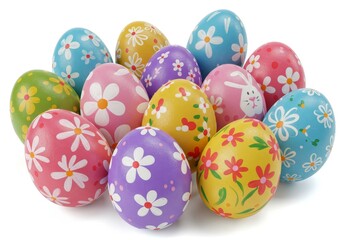 Colorful Decorated Easter Eggs on White Background