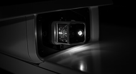 Futuristic monitoring system with a monochromatic palette and advanced sensor array