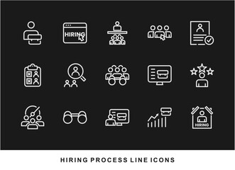 Hiring Process Line Icons. Recruitment, Job Application, Interview, Candidate Selection Vector Set