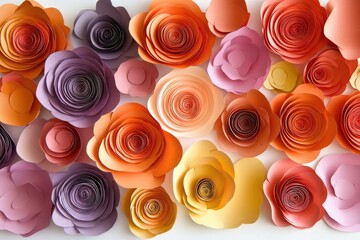 Colorful paper flowers arranged in a decorative pattern