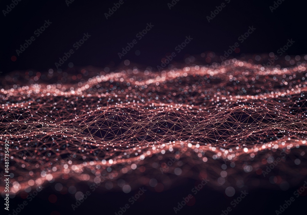 Poster 3d abstract background red orange particle wave