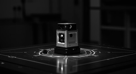 Monochrome shot showcasing a modern technological device with intricate design