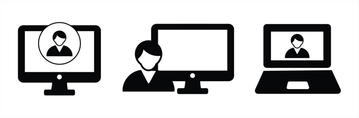collection of user admin computer vector icons on a computer. vector illustration