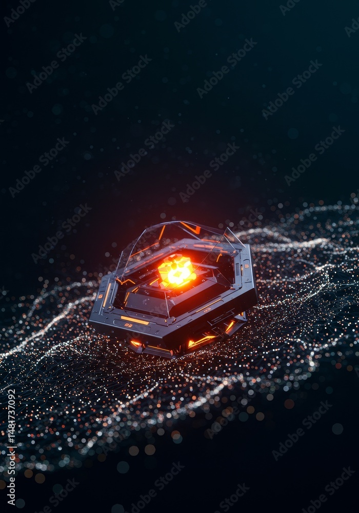 Poster 3d abstract glowing core energy particle effect