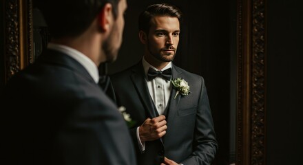 Photo of Groom in Black Suit Adjusting his Jacket Before Wedding