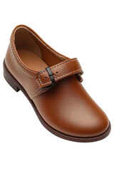 Naklejka premium Stylish brown leather mary jane shoes for kids fashion store product image indoor setting close-up view quality footwear