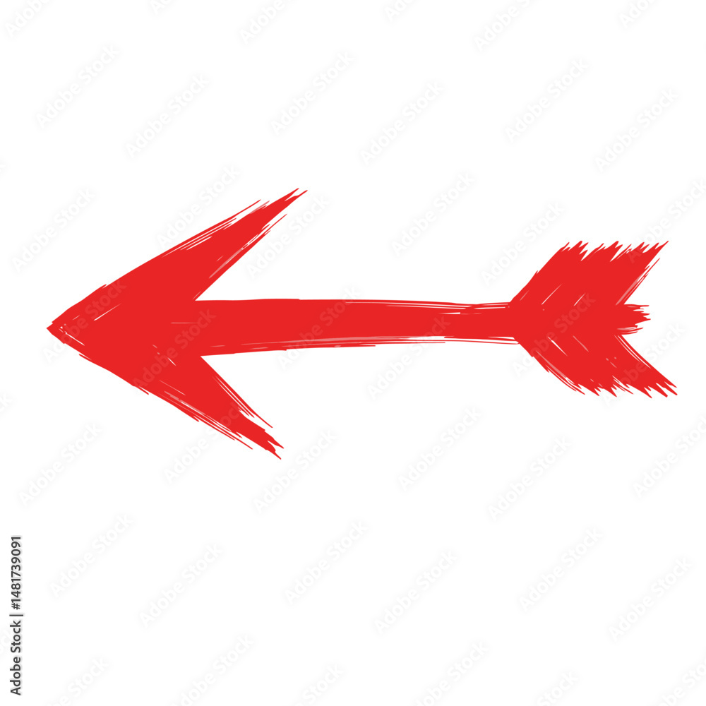 Poster a red arrow pointing left with a brush stroke effect on a white background in a horizontal orientati