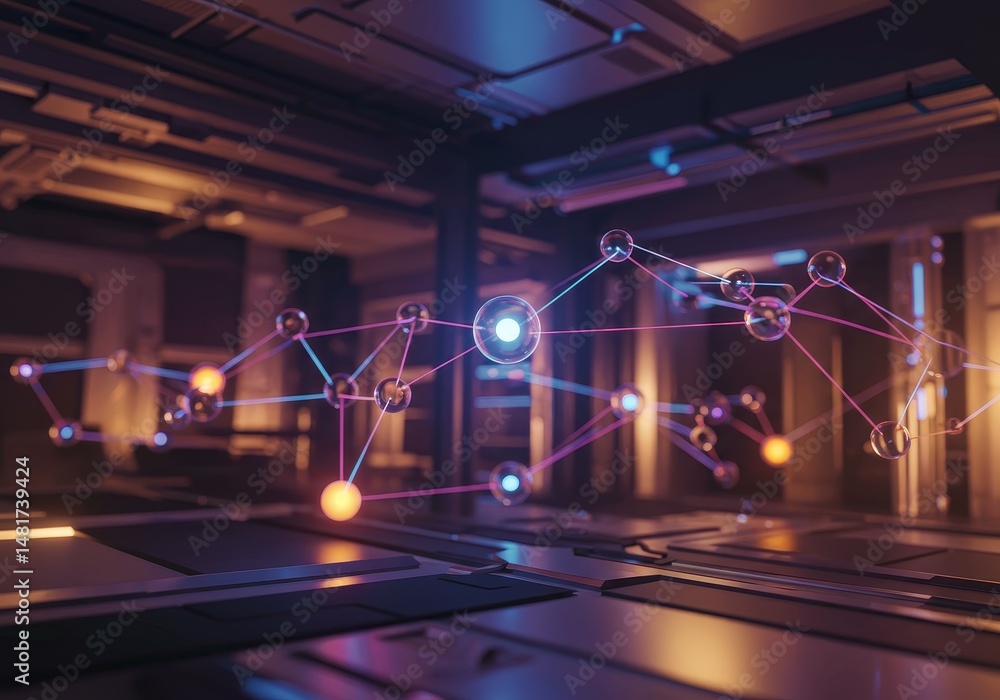 Poster 3d abstract technology background futuristic network data