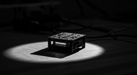 Miniature Computer Component Illuminated in a Spotlight for Tech Enthusiasts