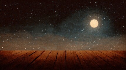 Night sky with moon over wooden deck (1)