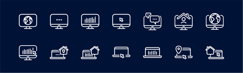 Remote Work Line Icons . Freelancer Work from Home, Video Call, Online Meeting, Teleconference Vector Set