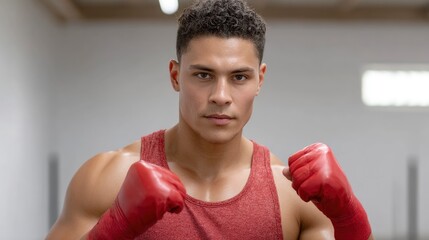 Determined Man Wearing Boxing Gloves Training Indoors