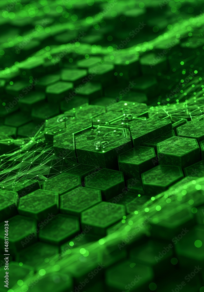 Poster 3d green hexagonal abstract background