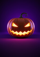 3D Halloween Pumpkin Glowing on Purple Background