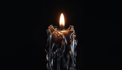 Dark Textured Candle Burning with Intense Flame Against Dramatic Black Background