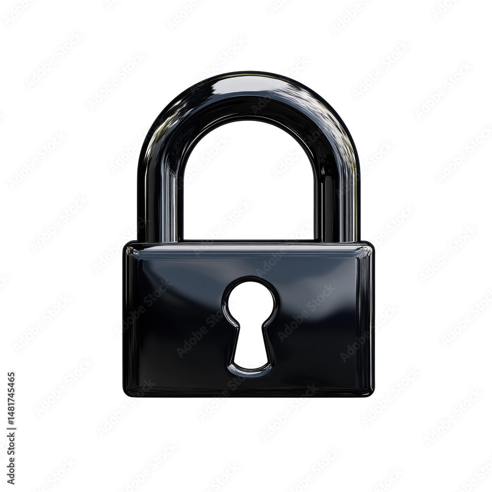 Poster gleaming chrome padlock symbolizing digital security and unbreakable trust on transparent background