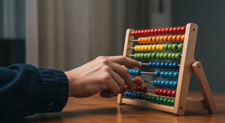 Photo of Hand Using Colorful Wooden Abacus