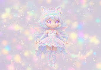 3D Illustration: Kawaii Fairy in a Sparkling Dress